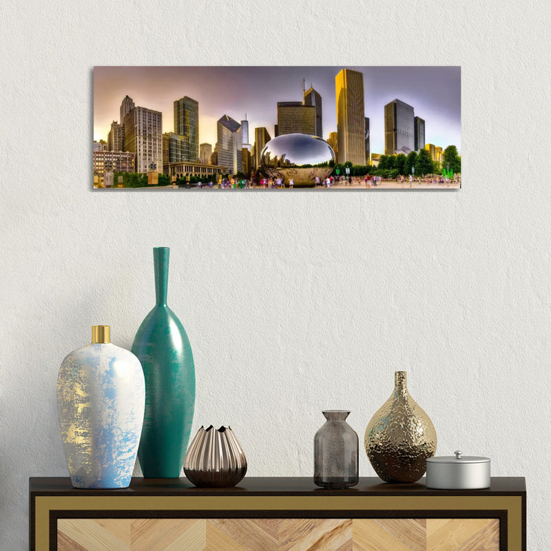 Chicago Skyline Cityscape (Sunset) - Wrapped Canvas Panoramic Print, 30.48 cm H x 91.44 cm W x 1.91 cm D