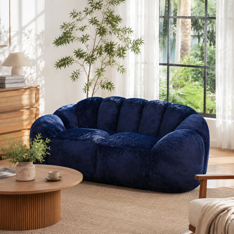 Pouf géant MJ-YS231-BL pour adultes, tissu bleu foncé à motif de lapin, capacité de 295 kg, canapé ergonomique confortable avec accoudoirs et poches latérales