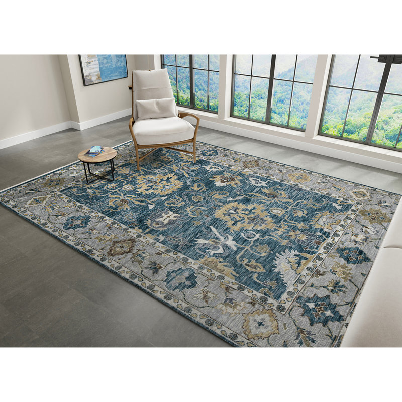 Blu Hand Knotted Wool Oriental Area Rug, Rectangle 10' x 14'