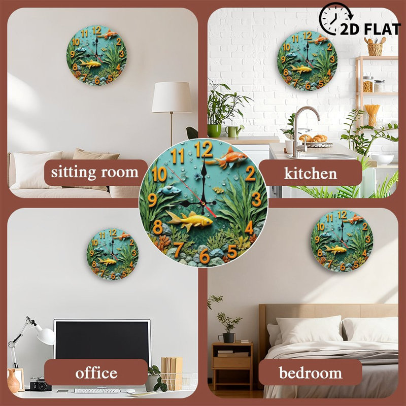 Horloge murale décorative aquatique avec poisson