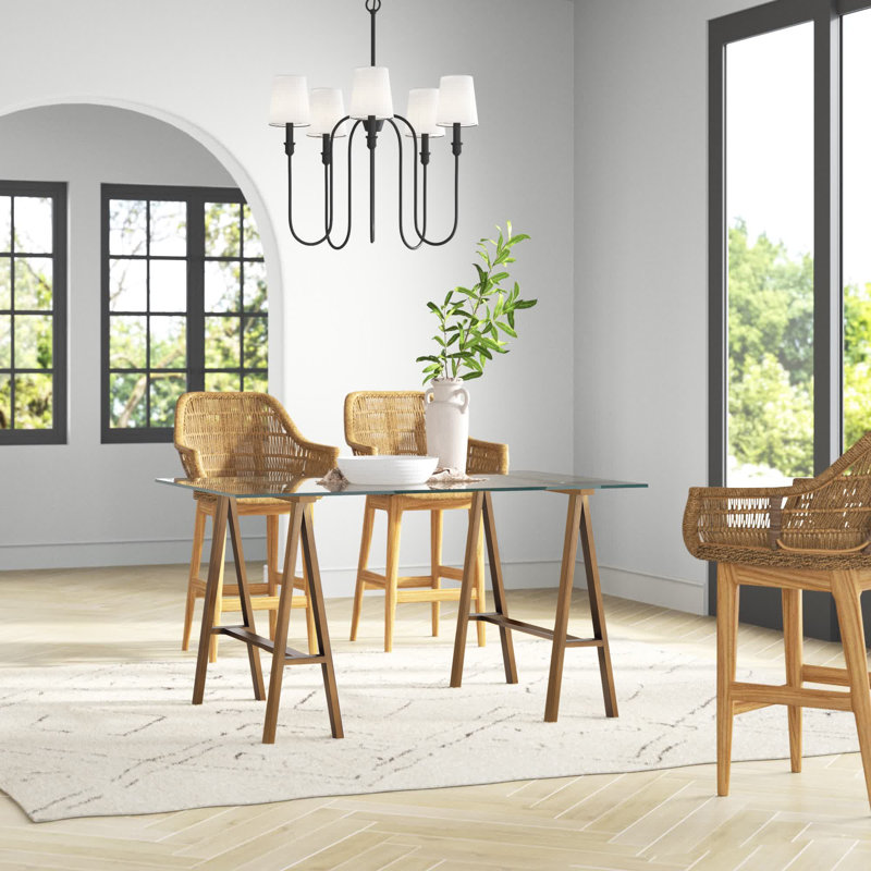 Dita Glass Top Metal Base Dining Table, 71W x 36D x 30H, Brass