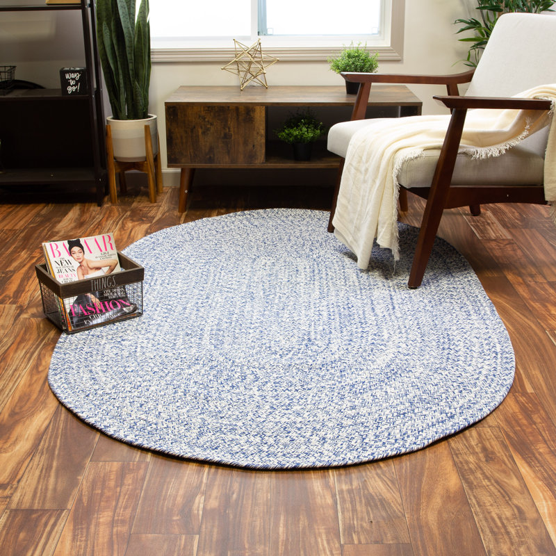 Tapis bleu tressé réversible Haynesville Farmhouse, Oval 8 pi x 10 pi
