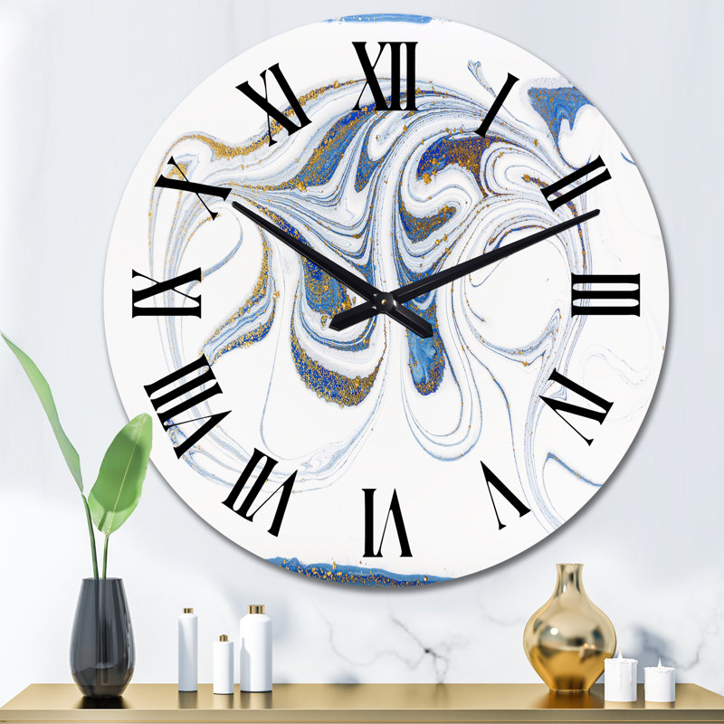 Horloge murale moderne blanc, bleu et doré, Surdimensionné