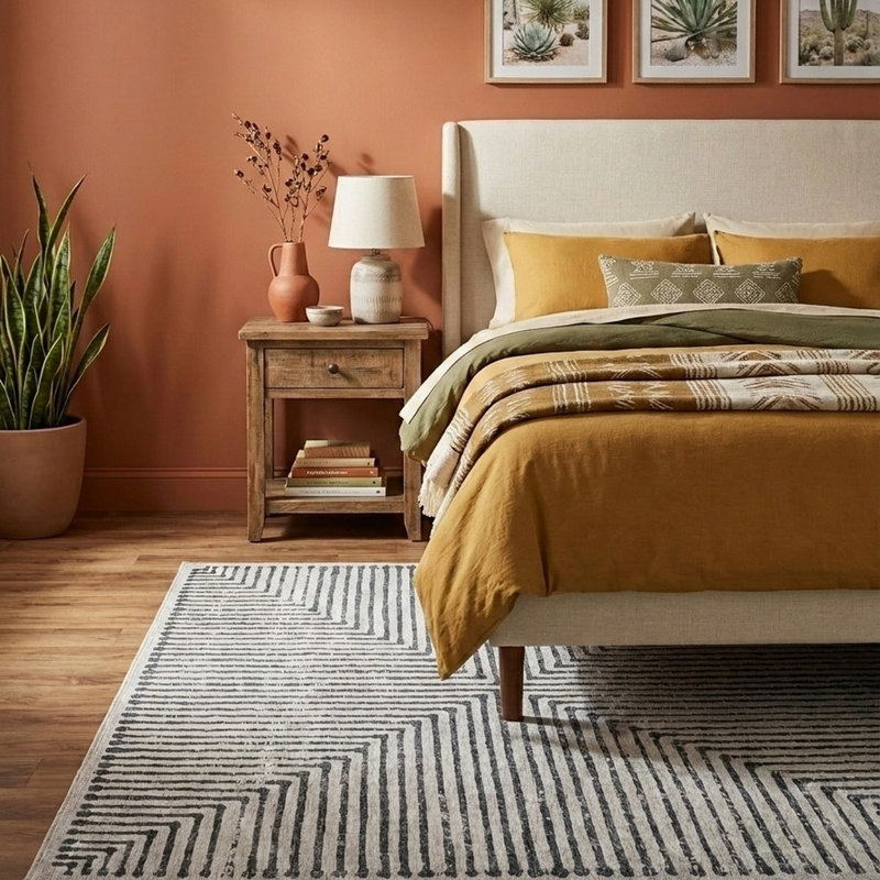  Washable Non-Slip Rug - Brown Striped Area Rug for Living Room, Bedroom, Dining Room, and Kitchen, Rectangle 6' x 9'