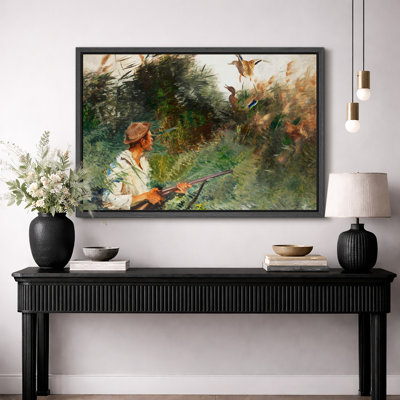 Duck Hunting in Reeds Artwork, Bedroom Pictures, Framed Canvas Giclee Print Wall Art