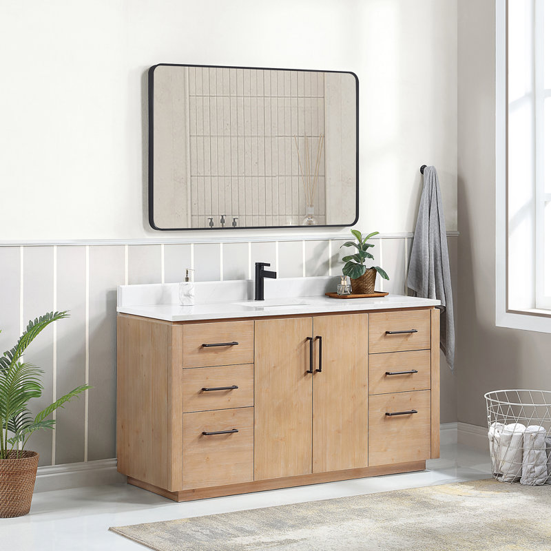 Cloverfield 60'' Single Bathroom Vanity with Cultured Marble Top, Matte Black, Fir Wood Brown