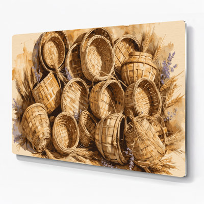 Farm Woven Baskets Brown Metal Wall Art