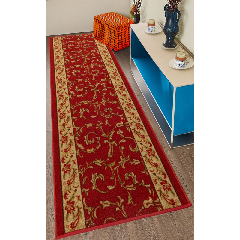 Custom Size French Veronica Red Runner Rug, Rectangle 2'2" x 4'