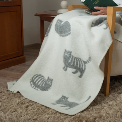 Grey Cat Medium Wool Blanket