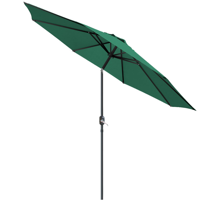 2.7M Round Patio Crank Tilt Umbrella Outdoor Garden Parasol with Base, Green