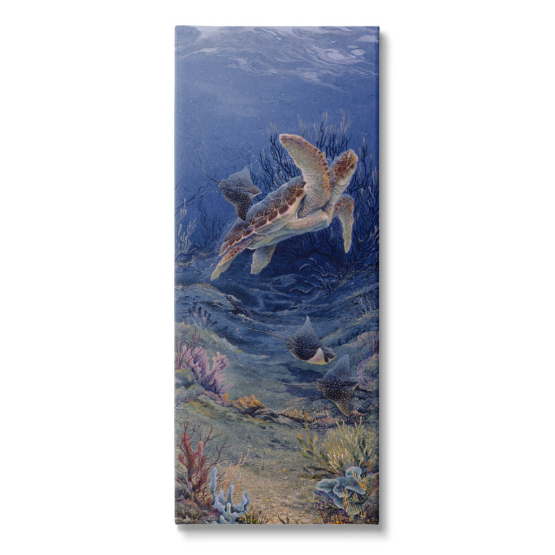 «Au-510-Canvas Playful Underwater Turtles on Canvas» par Linda Thompson, peinture, H 48 po x l 20 po x P 1,5 po