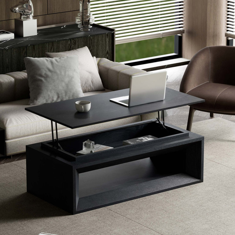 Table basse à plateau relevable moderne avec rangement caché et design flottant, Black