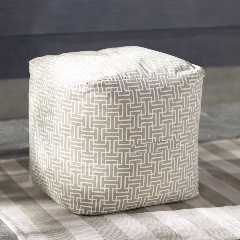 Lysistrate Upholstered Pouf, Greige/White