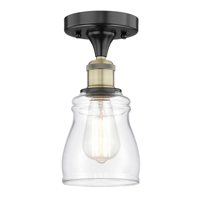 Plafonnier semi-encastré en verre Makemson, Transparent, Laiton antique noir