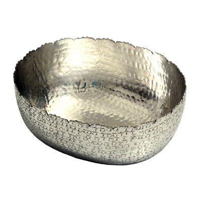 Bol à salade ovale martelé en acier inoxydable 8 po x 12 po