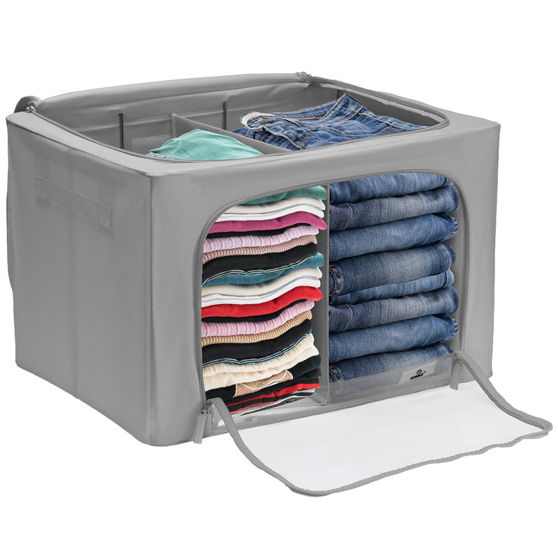 Sorbus Large Storage Box 2-Compartment Foldable with Window & Handles 2 Pack, Gray