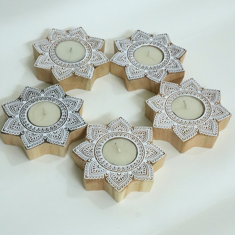  Wood Candle Holder 4x4 Artisan Block with Rich Stain Finish for Living Room or Bedroom Accent-(Pack Of-6), 6