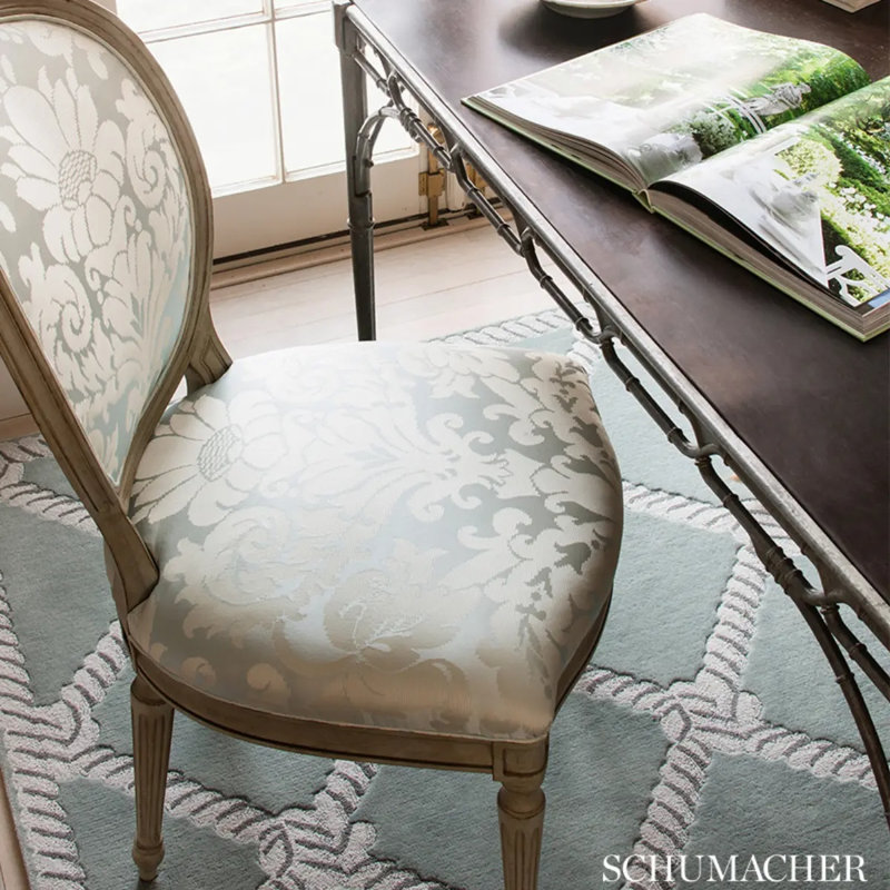 Schumacher x Timothy Corrigan Chateau Silk Damask Fabric, Blue