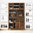 Farmhouse Coffee Bar Cabinet with Sliding Barn Doors, 70'' Tall Grey Hutch with Wine Rack & Stemware Slots, Kitchen Buffet Storage Cabinet with Adjustable Shelves for Dining Room, Brown-126663132