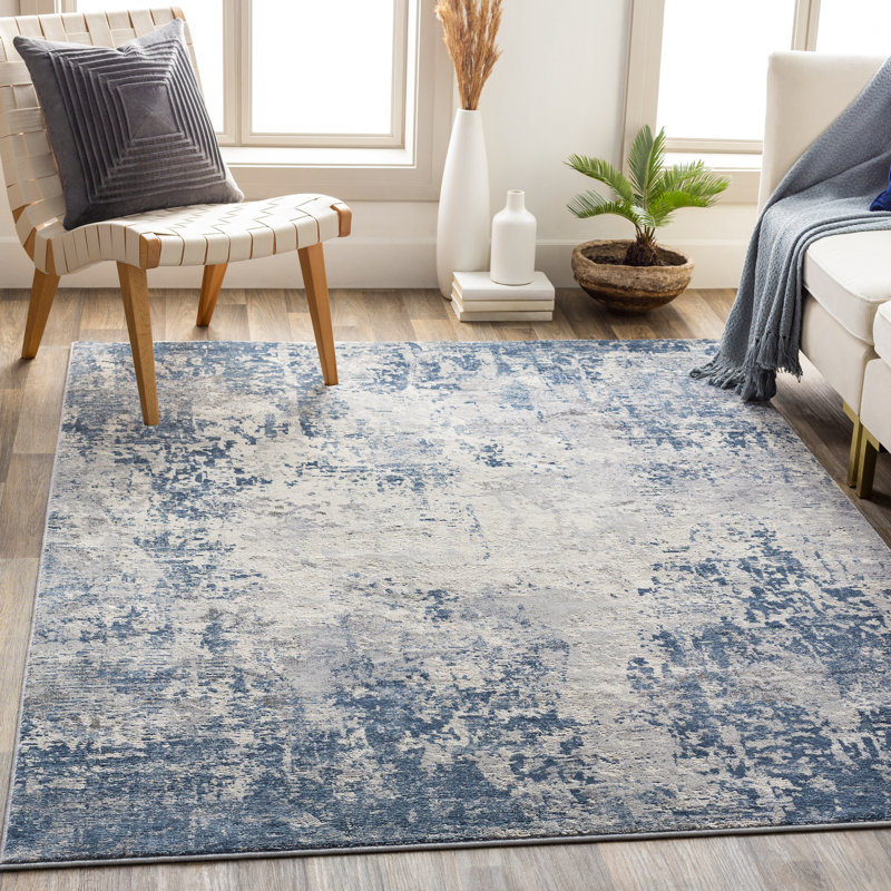 Hobert Abstract Grey/Blue Area Rug, Rectangle 6'7" x 9'6"