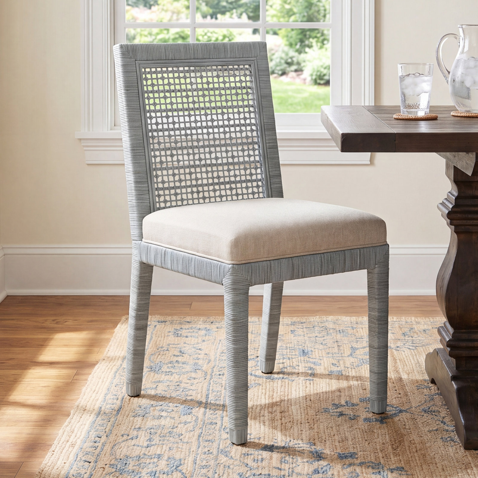 Glinda Dining Chair, White Textured Performance; 0865-91, Sea Glass