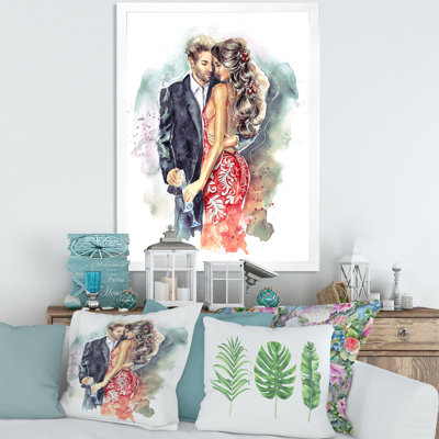«Romantic Couple Ith Champagne Glasses at New Year», peinture sur toile à cadre flottant