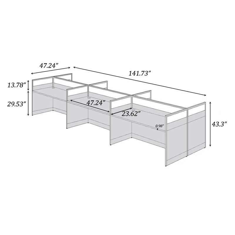 Bureau rectangulaire 6 personnes avec poste de travail avec banc