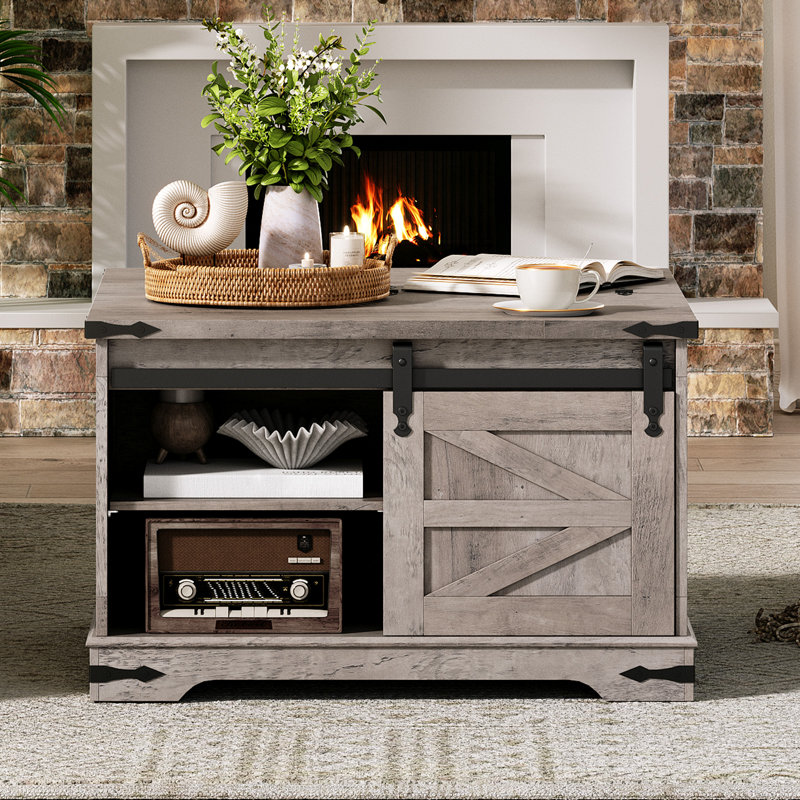 Gray Square Lift-Top Farmhouse Coffee Table with Storage