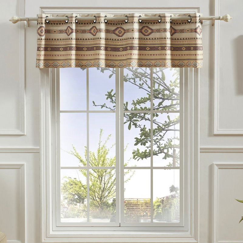 Tan Southwestern Geometric Grommet Top Window Valance