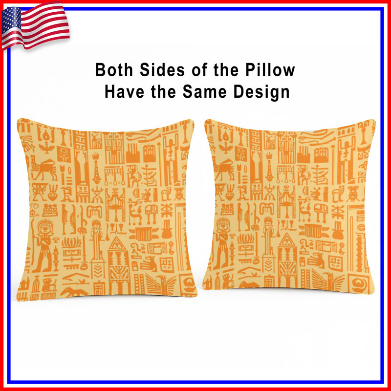 Egyptian Hieroglyphs Pattern Double Sided Throw Pillows, 18 x 18 inches