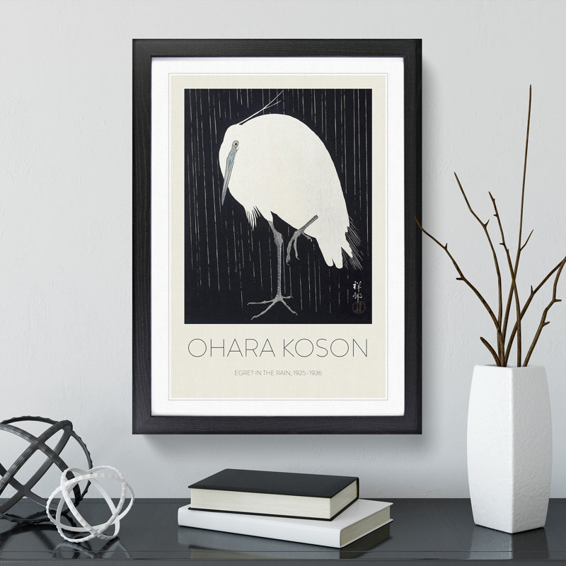 Egret In The Rain by Ohara Koson - Single Picture Frame Print, Black Framed, 36cm H x 27cm W x 2cm D