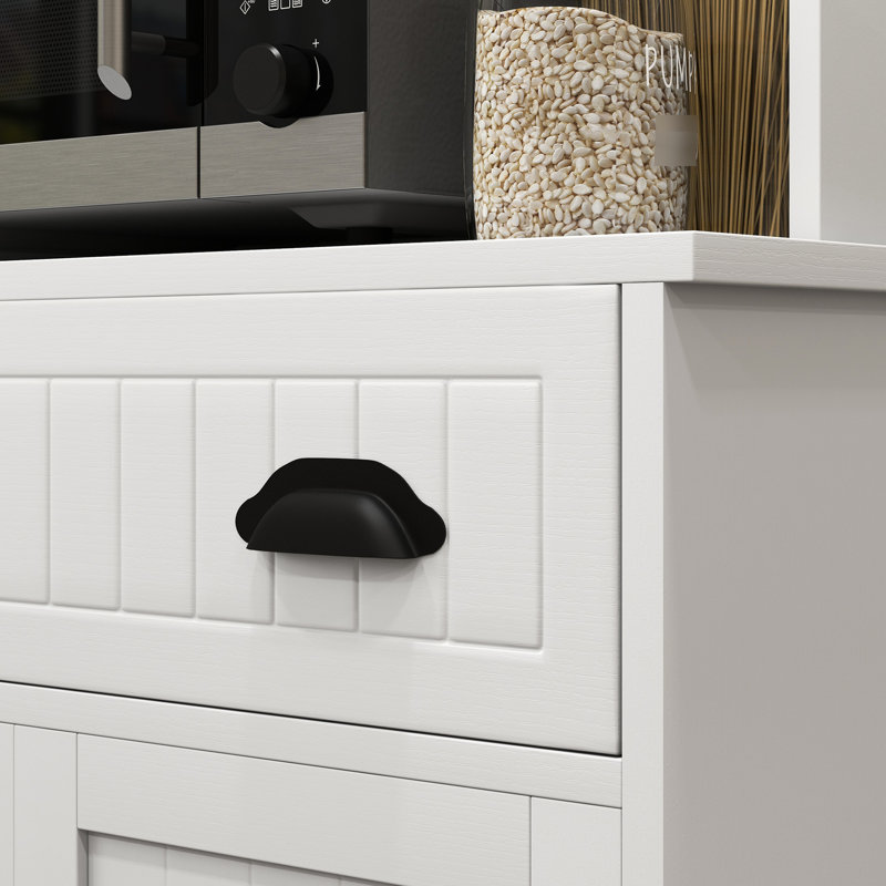Modern Kitchen Cabinet - White With Open Countertop For Microwave Buffet In With Drawer And Shelves Storage