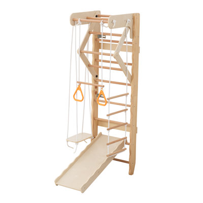 JAXILYN 6-in-1 24"x23"x78" Wooden Climbing Toy 