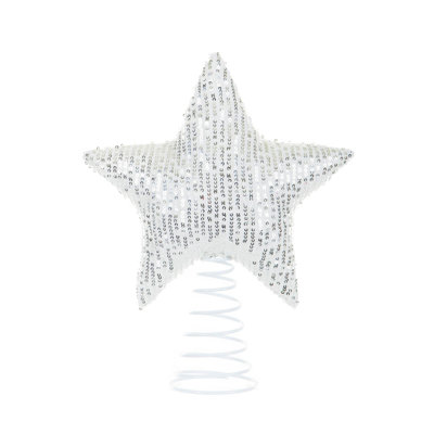 Décoration pour sommet de sapin étoile en tissu argenté Sequin