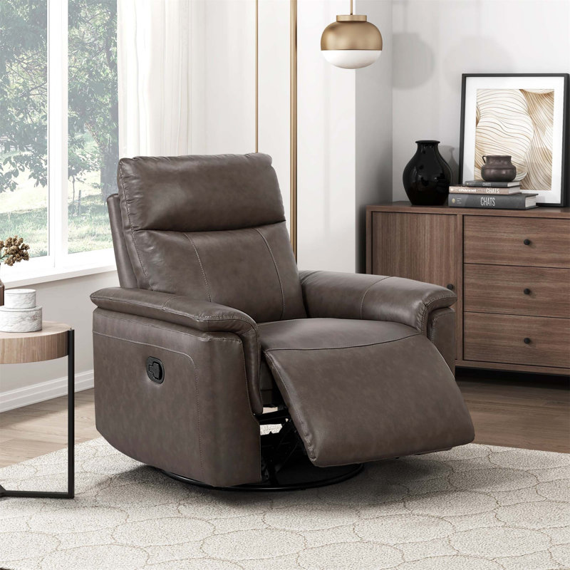 Luxury Comfort Premium Leather Recliner With Gentle Gliding And 360-Degree Swivel Motion For Ultimate Relaxation, Dark Brown
