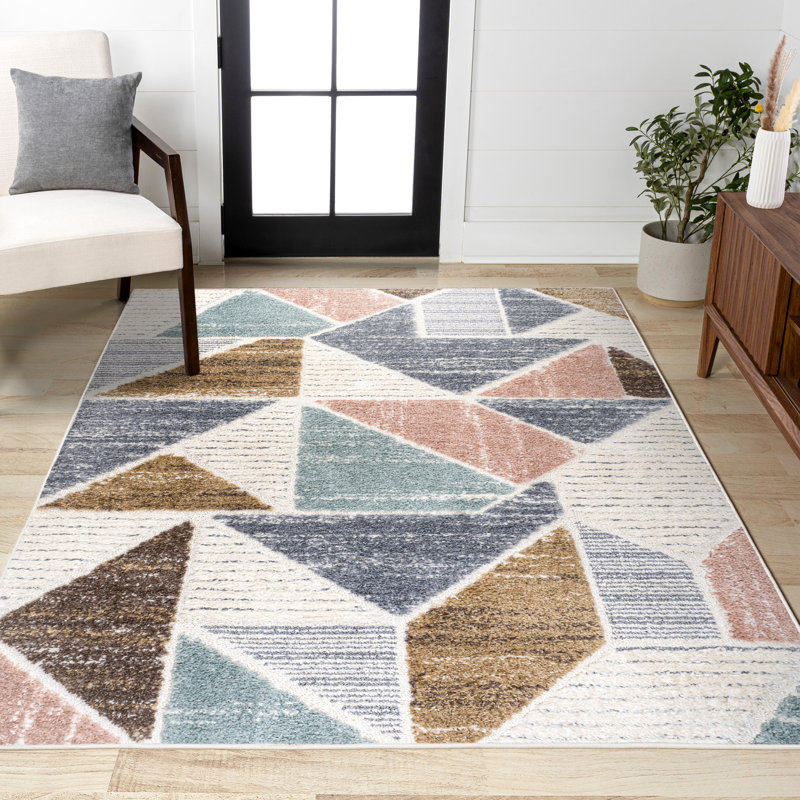 Joncarlos Geometric Scandi Colorblock Carved High-Low Multi Rug, Rectangle 3'11" x 6'