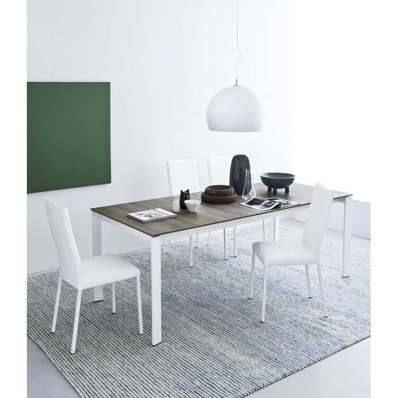 Eminence Extendable Solid Wood Dining Table, Matte Optic White, 35.5" W x 51.25" L, Beton Gray Melamine