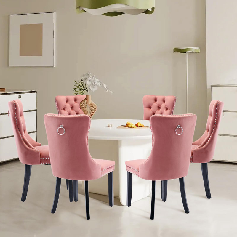 Delafield Lux Kitchen Dining Chairs, Set Of 6, Black, Pink