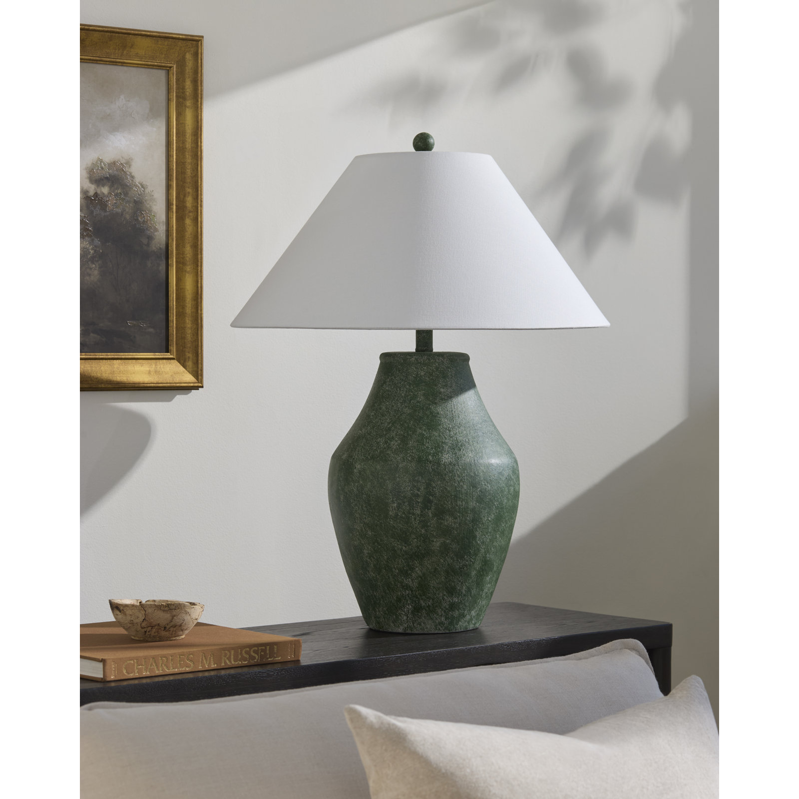Batavia Ceramic Table Lamp, Green, White