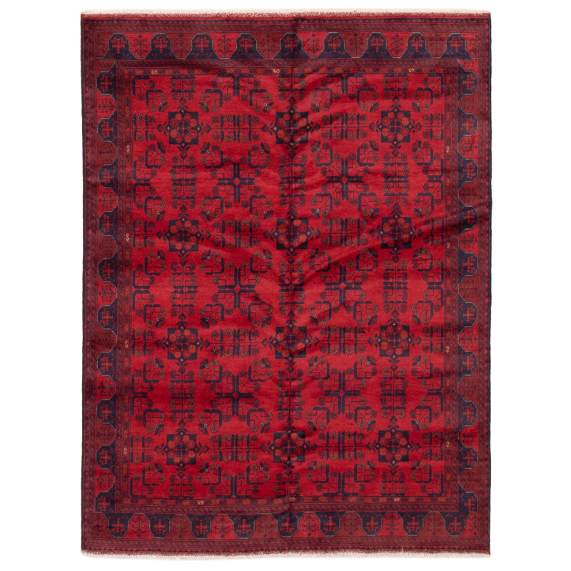 Tapis rouge en laine noué à la main de conception unique 5 pi 10 po x 7 pi 7 po New Age