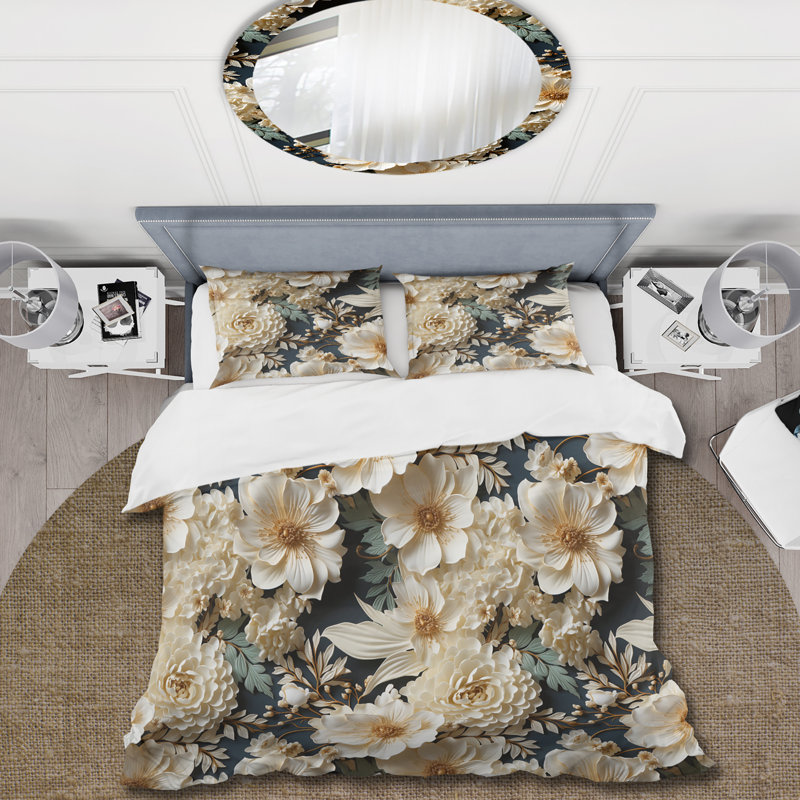 Ensemble de housse de couette crème Lace Botanics I - Floral, Housse de couette pour très grand lit et 2 très