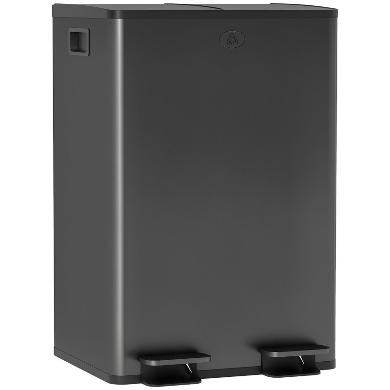 Steel,Plastic Step On Multi-Compartments Rubbish & Recycling Bin - 56L, Black