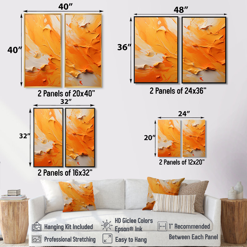 Tangerine Tango I - ensemble d'art mural sur toile jaune 2 pièces, H 20 po x l 24 po, Impression encadrée flottante, Noir