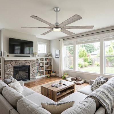 60/72 Inch 6-blade Modern Solid Wood Ceiling Fan With Light And Remote, High Cfm Large Airflow Ceiling Fan, Quiet Reversible Dc Motor, Indoor Outdoor Fan For Porch Gazebo Living Room Kitchen Garage