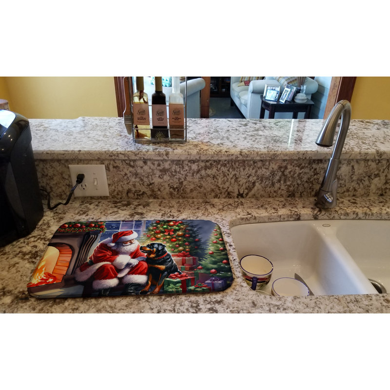 Rottweiler and Santa Claus Dish Drying Mat