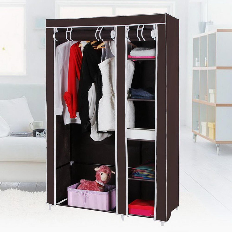 110cm Portable Wardrobe, Brown, 110cm H x 175cm W x 45cm D
