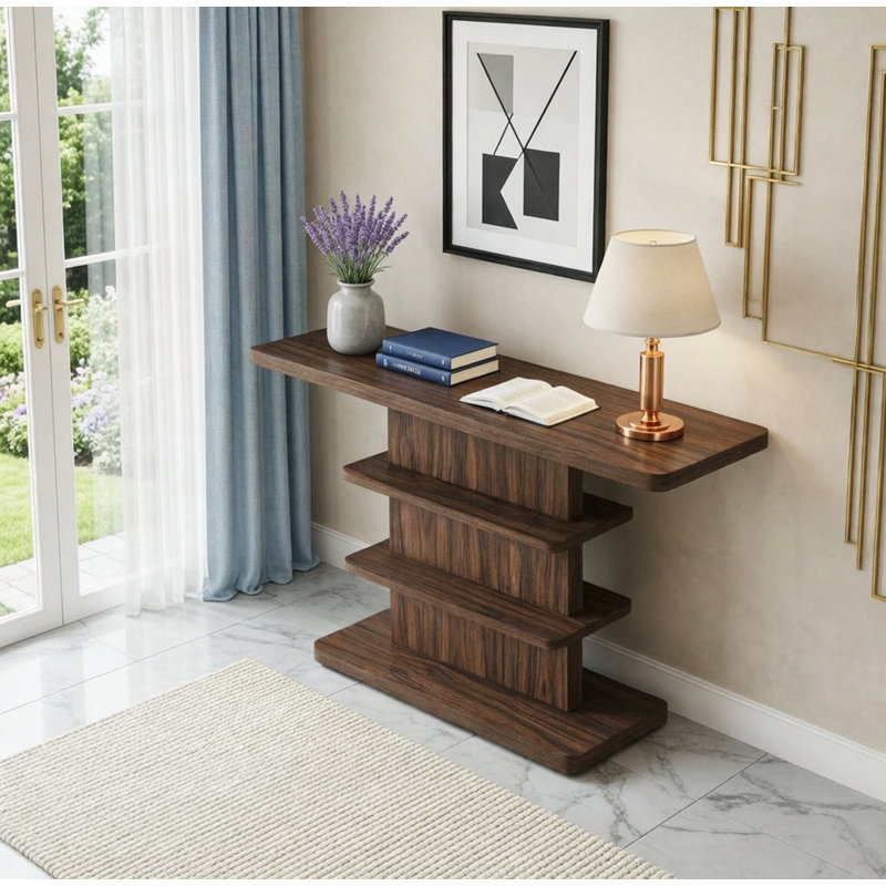 Console rétro 63 "avec tablettes à 2 niveaux, Brun