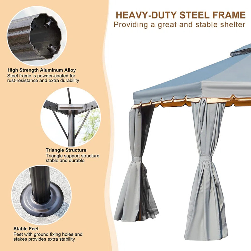 Cantarero 12 Ft. W X 10 Ft. D Metal Vault Gazebo, Gray