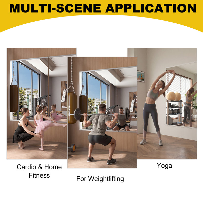 Grand miroir de gymnase à domicile 60 x 60 couverture totale 2 pièces 30 x 60 panneaux de miroir de studio de danse surdimensionnés fixés au mur sans cadre