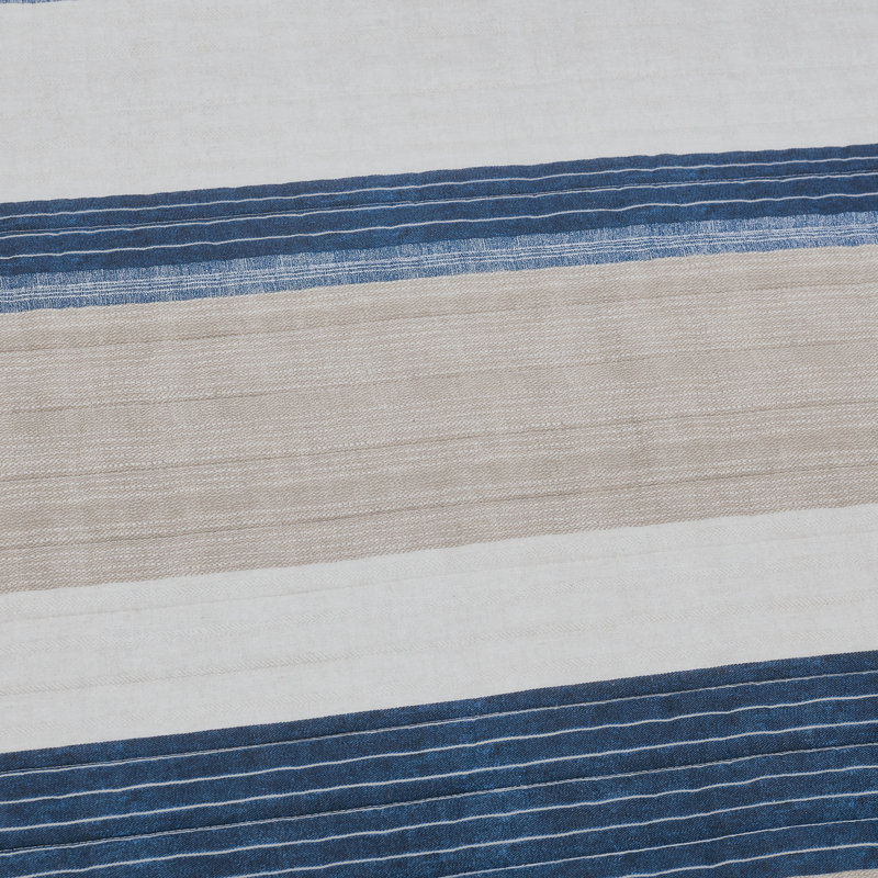 Nautica Ridgeport Stripe Cotton Reversible Quilt Set, Full/Queen Quilt + 2 Standard Shams, Denim Blue Striped